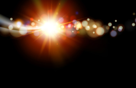 Lights on dark background with bokeh effect. Abstract vector background. Black backdrop. Vector illustration.のイラスト素材