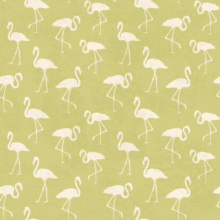 Tropical exotic seamless pattern with white flamingos birds over green. Flamingo background design. Flamingo symbol of execution dreams. Seamless background with flamingo pattern. Vector illustration.のイラスト素材