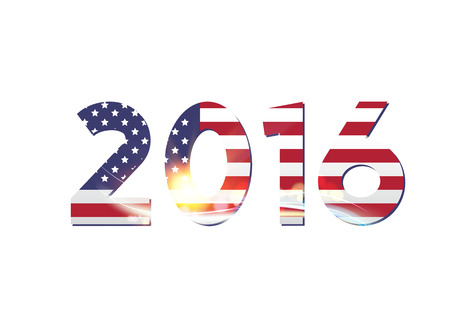 Election day sign. 2016 text in the style of the American flag colors. Text isolated over white.のイラスト素材