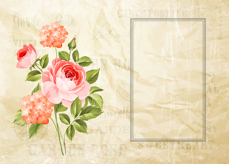 Vintage postcard background. Travel postcard with paper texture and rubber stamps.のイラスト素材