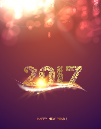 Gold Template Over Purple Background With Golden Bokeh Happy New Year 17 Christmas Card Icon Of The 17 On The Color Bokeh Background Vector Illustration のイラスト素材 ストックフォト 写真素材のstock Foto ストックドットフォト