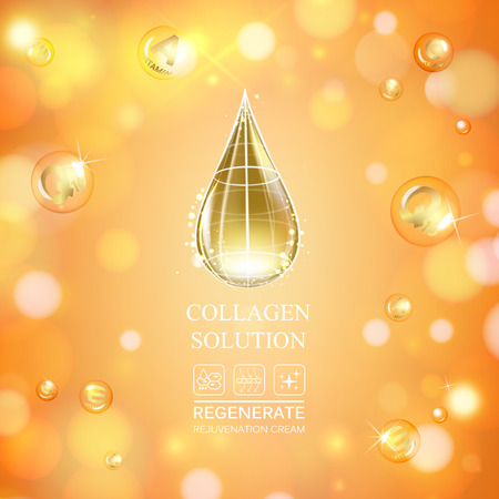 Scince illustration of orange background with oil drop. Organic cosmetic and skin care cream. Vector illustration.のイラスト素材