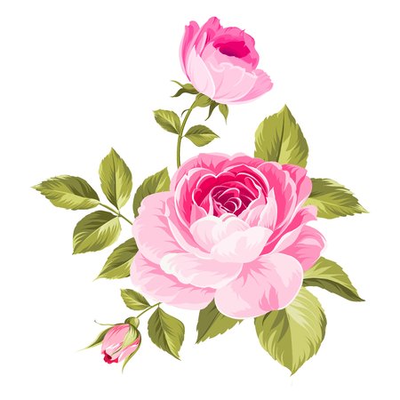 Spring flowers bouquet of color bud garland. Label with rose flowers. Vector illustration.のイラスト素材