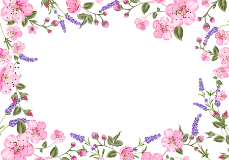 Lavender provence card. Sticker with empty text space and lavender flowers. Vector illustration.のイラスト素材