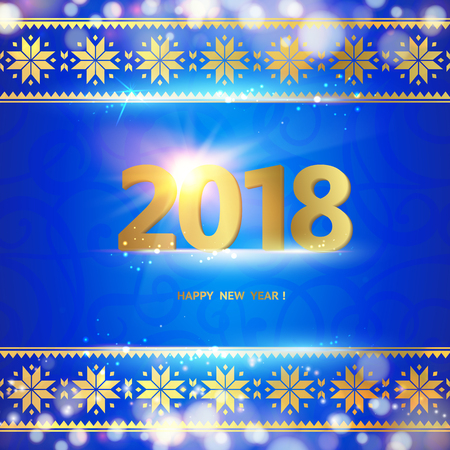 2018 year calendar design template. Holiday label with numbers over blue backdrop with ornamental border.のイラスト素材