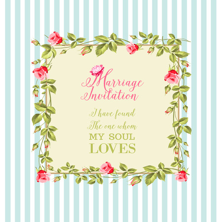 Wedding flower frame with flowers over blue tile background vector illustration.のイラスト素材