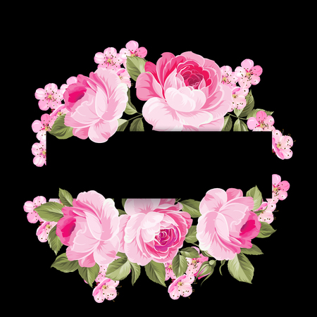 The Blooming Rose with text space over black background. Botanical vector illustration. Awesome single flower.のイラスト素材