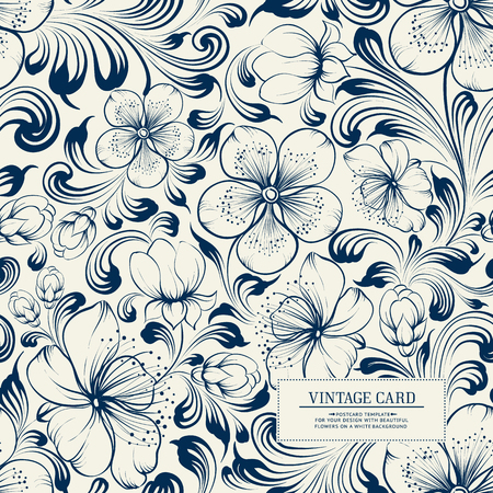 Design for you personal cover. Spring flowers. Floral theme for book cover. Flower texture illustration in style of engraving. Vector illustration.のイラスト素材