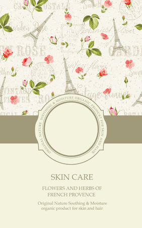 Beautiful greeting card. Book cover with flower texture on the background. A wide line of color ribbon with circle badge and empty text place. Vector illustration.の写真素材