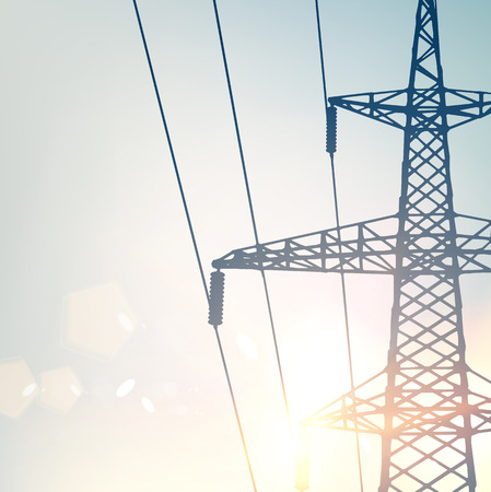 Electrical Transmission Line of High Voltage With Bright Spark. Vector Illustration.のイラスト素材