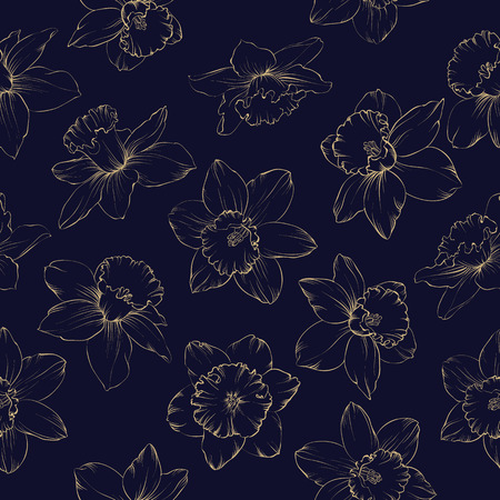 Spring flowers fabric seamless pattern on blue background. Vector illustration.のイラスト素材