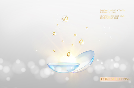 Abstract illustration of blue optical lens on soft golden backdrop. Science equipment over gold abstract background. Vector illustration template.のイラスト素材