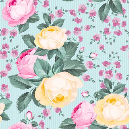 Elegant seamless rose pattern on white background. Vector illustration.のイラスト素材