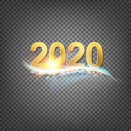 Happy new year card template over transparent background with smoky cloud. Happy new year 2020. Template for your design. Vector illustration.のイラスト素材