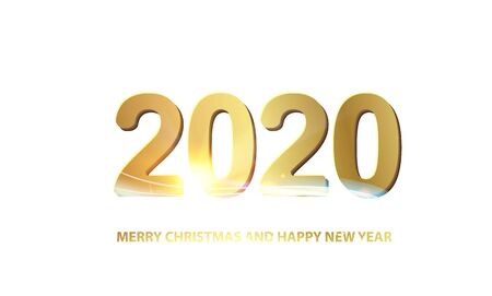 Happy new year card over white background. Text sign 2020 merry christmas and happy new year. Vector illustration.のイラスト素材