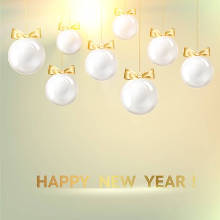 White christmas balls on golden background. Vector illustration.のイラスト素材