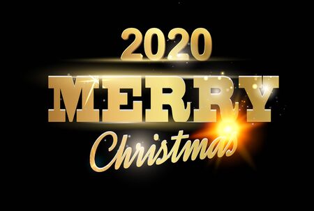 Christmas card with calligraphic text over black background. Merry Christmas greeting card. Vector illustration.のイラスト素材
