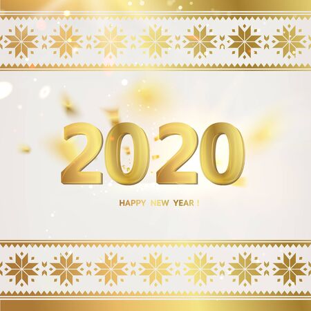 2020 year calendar design template. Holiday label with numbers over white backdrop with ornamental border. Vector illustration.のイラスト素材
