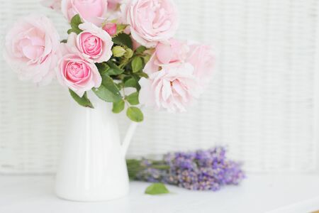 Bouquet of organic lavender and roses for skin care.の写真素材