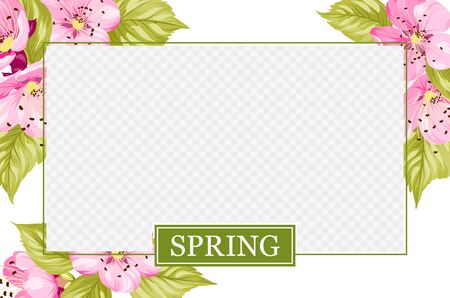 Template for bottle lable of cosmetic lotion and jar of cream. Cover design, transparent product package window, and blossom sakura flower border. Moisturizer with Vitamins and Regenerate Cream.のイラスト素材