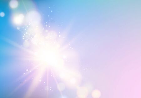Abstract rays with bokeh over blue sky. Glitter defocused lights.のイラスト素材