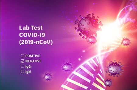 Model of Coronavirus in futuristic red rays over dark  and dna molecule.のイラスト素材