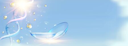 Blue contact lenses for your eye health. Medical illustration of blue science background and copy space. Vector illustration.のイラスト素材