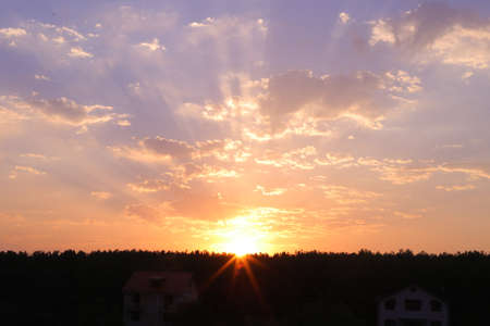 Cloudscape panorama over sunser sky.の写真素材