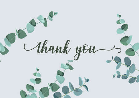 Wedding thank you card with eucalyptus leaves. Rustic style with place for your textのイラスト素材