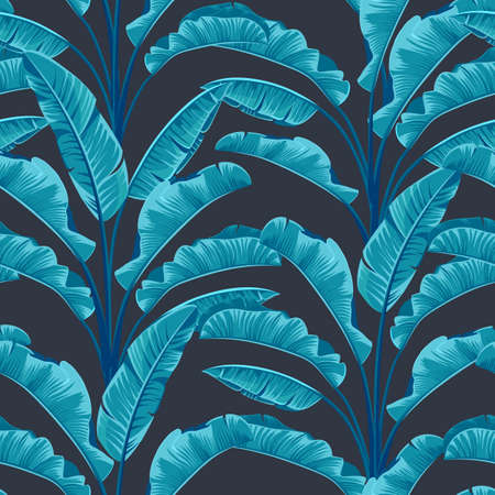 Seamless banana leaves. Vector tropical pattern background.のイラスト素材