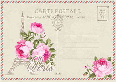 Vintage postcard background template. Vector illustrationのイラスト素材