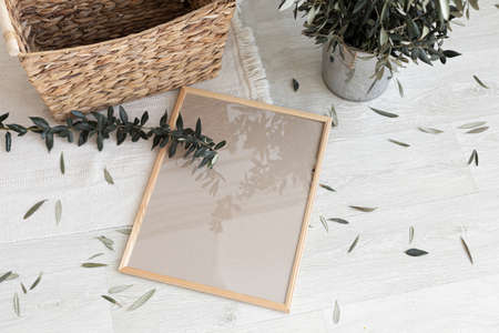 Mock up poster frame in modern interior. Scandinavian home design.