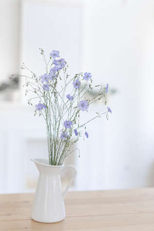 A bouquet of flax is not a white background. Scandinavian interior.の写真素材