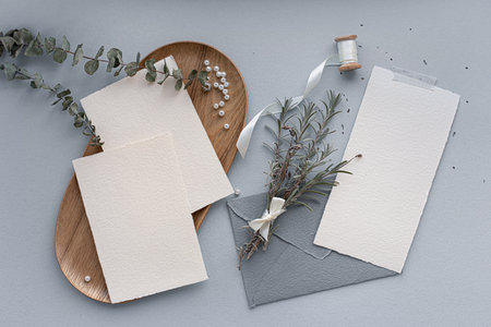 Romantic lavender mock up. Wedding invitation card.の写真素材