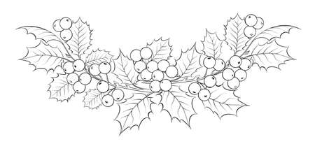Wreath of mistletoe in black and white. Frame on white background made of christmas flowers.のイラスト素材
