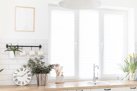 Mock up frame in kitchen interior background. Scandinavian home design.の写真素材