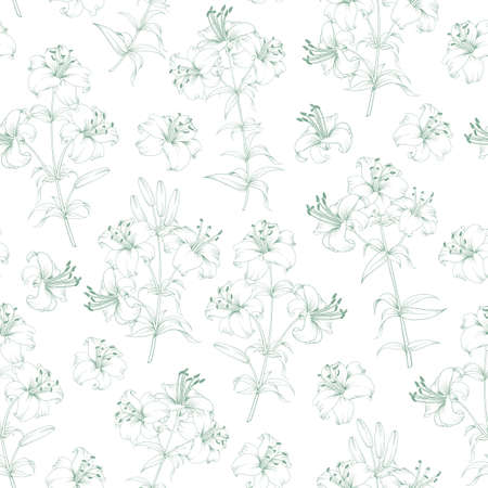 Seamless pattern from flowers of lilies on a white background.のイラスト素材