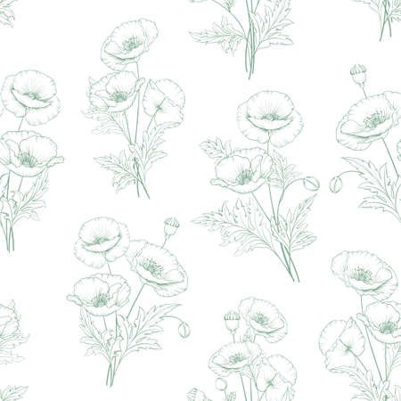 Seamless pattern from flowers of poppies on a white background.のイラスト素材