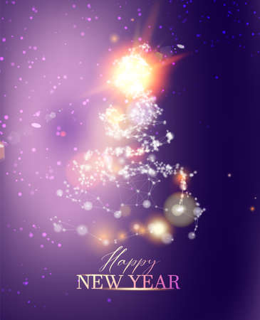 Greeting card with silhouette of a christmas tree. Happy new year.のイラスト素材