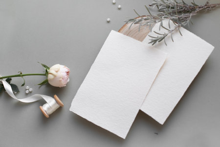 Romantic lavender mock up. Wedding invitation card.の写真素材