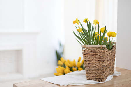 Kitchen interior with a fresh bouquet of tulips.