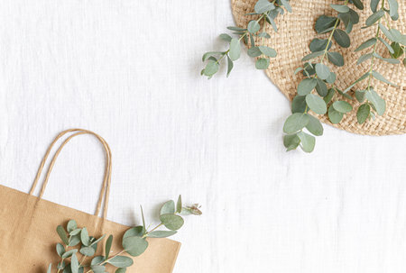 Top view tropical leaves on vibrant background. Summer flat lay composition.の写真素材