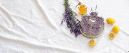Honey and lavender bouquets. Virus treatment concept. Wooden table.