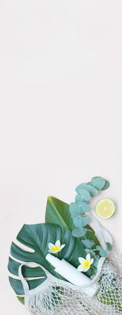Top view tropical leaves on vibrant background. Summer flat lay composition.の写真素材