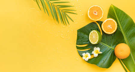 Fresh oranges and brushes in a eco bag. Cutted citrus fruit for natural cosmetics.の写真素材