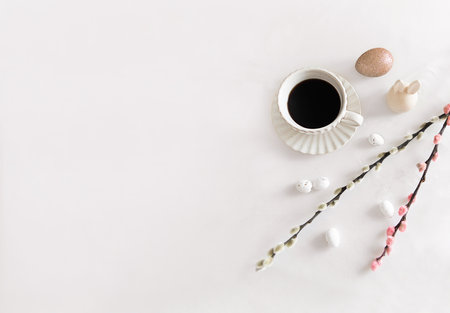 Easter background with copy space. White interior.の写真素材