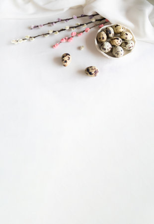 Easter background with copy space. White interior.の写真素材
