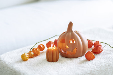 White Interior Decoration Halloween. White aesthetic photoの写真素材