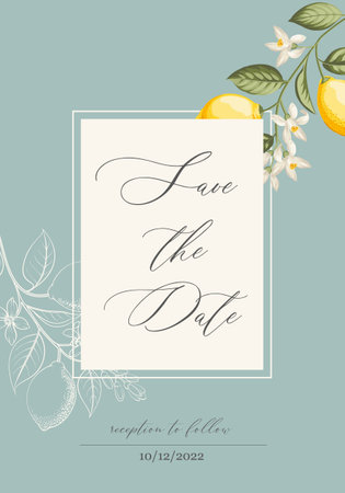 Wedding invitation. Lemon illustration. hand-drawn frame.のイラスト素材