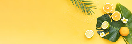 Fresh oranges and tropical leaf. Cut citrus fruit for natural cosmeticsの写真素材